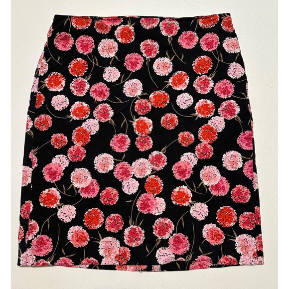 Talbots Womens Skirt 10 Black Pink Red Floral Print Stretch Midi Cottagecore - Picture 1 of 6